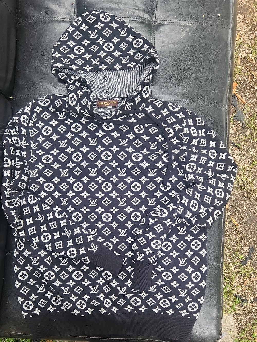 Louis Vuitton Navy & White Monogram Knit Hoodie